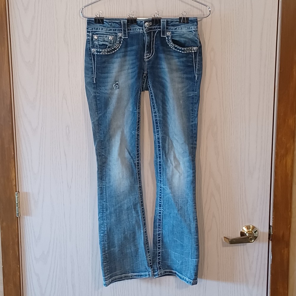 Miss Me Jeans, Size 27, Distressed, Bedazzled, Mid-Rise, 30W x 28L, Boot Cut